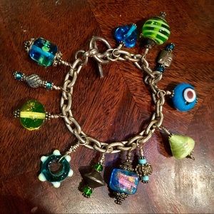 Vintage Charm Bracelet Glass Beads .925 Handmade